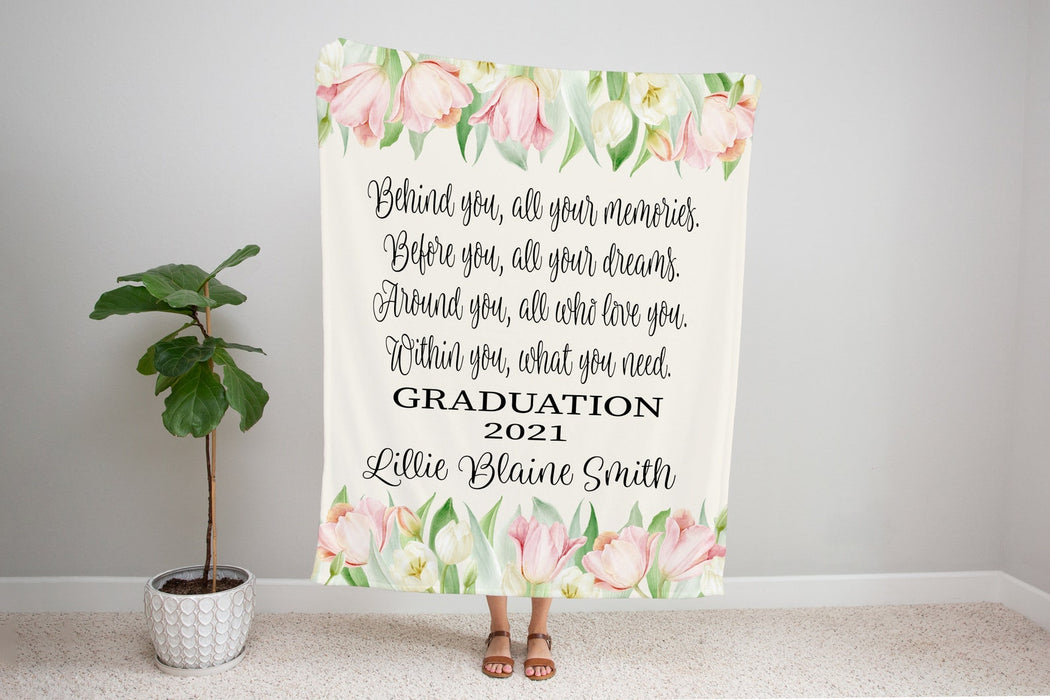 Personalized Graduation Blanket For Her Behind You All Your Memories Flower Printed Senior Graduation Blanket
