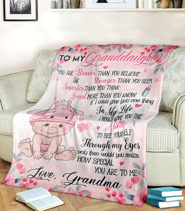 Personalized To My Granddaughter From Grandma Lovely Baby & Beautiful Flower Printed Pink Background Custom Name