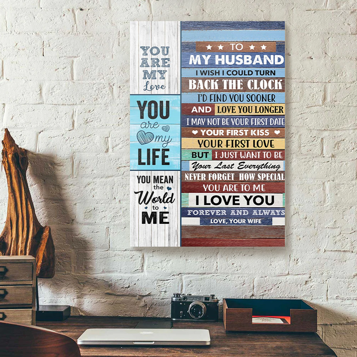 Personalized To My Husband Canvas Wall Art Gifts From Wife Blue Wooden Theme You Are My Life Custom Name Poster Prints