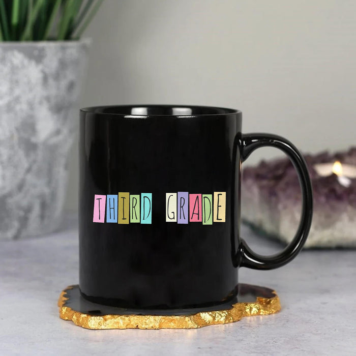 Personalized Coffee Mug For Teacher Third Grade Colorful Words Custom Grade Ceramic Cup Gifts For Back To School