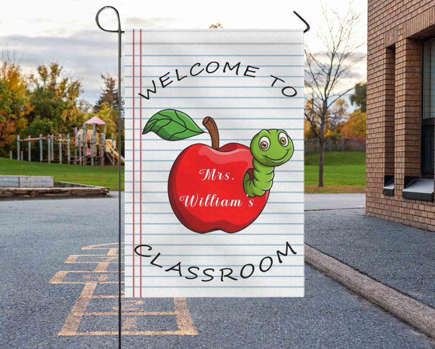 Personalized Back To School Flag Gifts For Teacher Funny Apple Welcome To Classroom Custom Name Welcome Entry Sign Flag