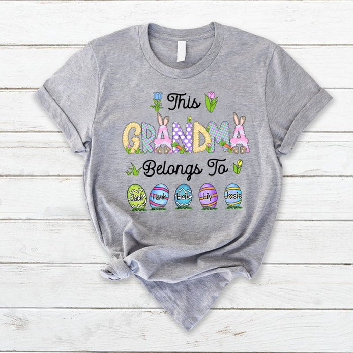 Personalized T-Shirt This Grandma Belongs To Easter Day Shirt Cute Bunny & Easter Eggs Printed Custom Grandkids Name