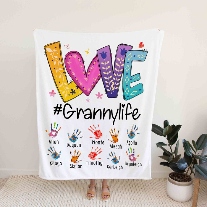 Personalized To My Grandma Blanket From Grandchild Love Grannylife Hand Hearts Colorful Custom Name Gifts For Christmas