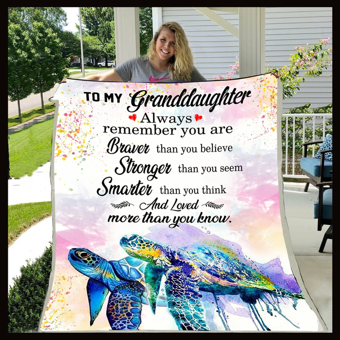 Personalized Lovely Blanket To My Granddaughter Watercolor Turtle Family Blankets Custom Name