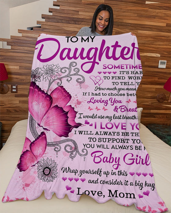 Personalized Blanket To My Daughter From Mom Hard To Find Words Beautiful Butterfly & Sunflower Print Custom Name