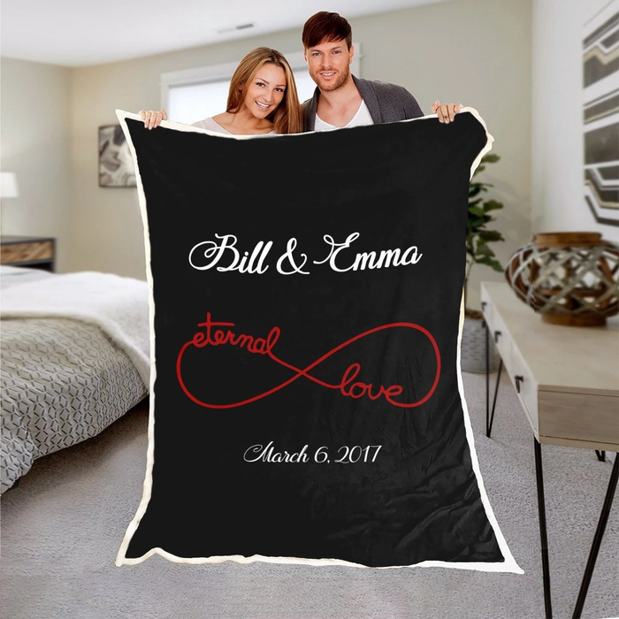 Personalized Black Blanket For Couple On Valentines Eternal Love Fleece Blanket Custom Name & Date