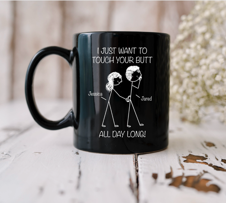 Personalized Coffee Mug Gifts For Him Her Couple Funny Touch Your Butt All Day Long Custom Name Cup For Anniversary