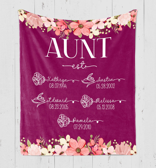 Personalized To My Auntie Blanket From Niece Nephew Wild Flowers Est Aunties Custom Name Gifts For Christmas