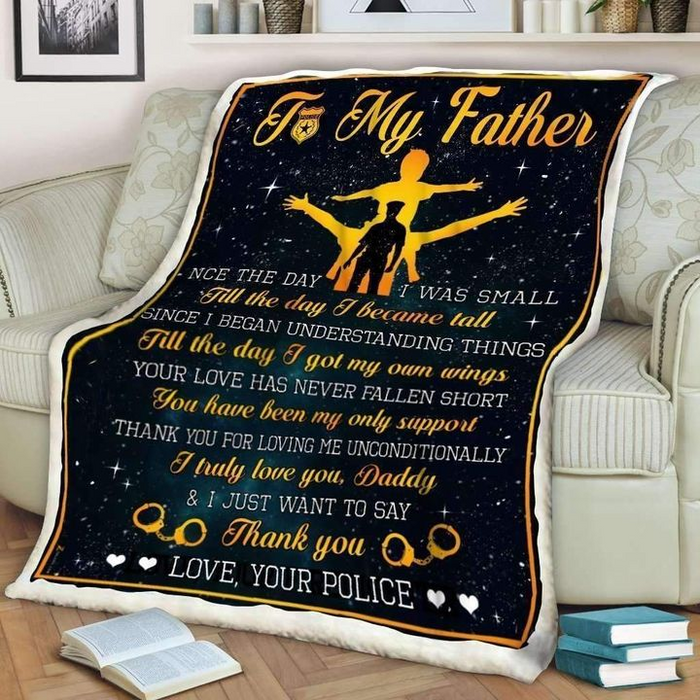 Personalized Fleece Blanket To My Father From Son Police Daddy Holding Baby Blankets Custom Name