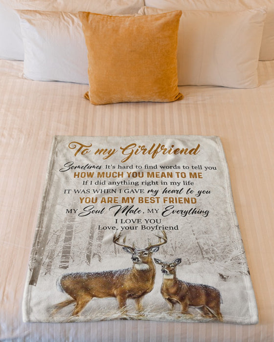 Personalized To My Girlfriend Blanket Gifts From Boyfriend Snow Hunting Deer You're My Soulmate Custom Name For Birthday