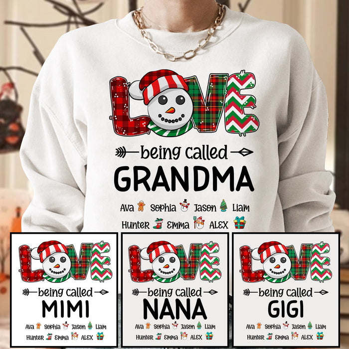 Personalized Sweatshirt For Grandma From Grandkids Love Being Called Snowman Plaid Custom Name Shirt Gifts For Christmas