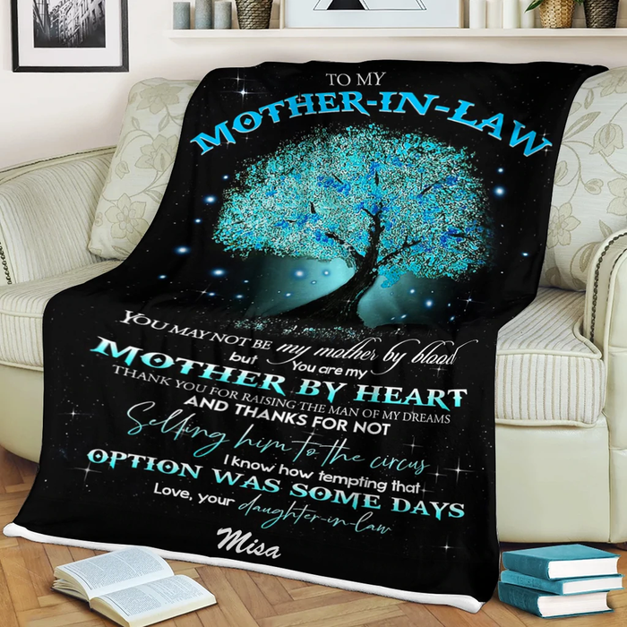 Personalized Meaningful Blanket To My Mother In Law Blue Tree Printed Blanket For Mothers Day Custom Name
