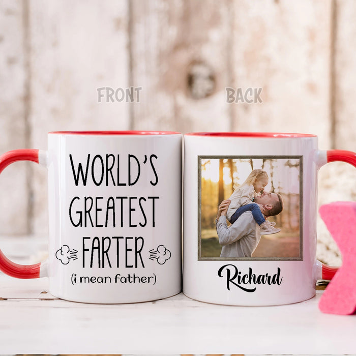 Personalized Coffee Mug For Daddy From Son Daughter World’s Farter Mean Father  Custom Name Photo Gifts For Birthday