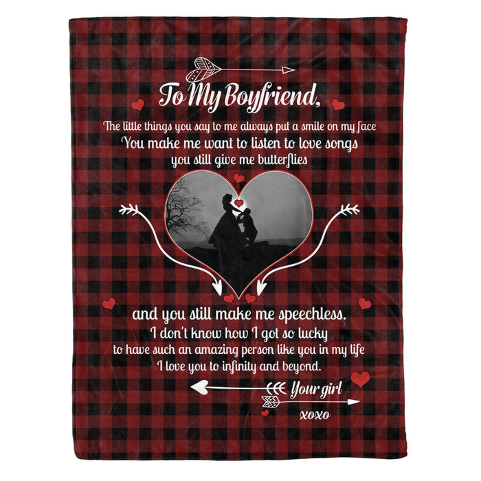 Personalized To My Boyfriend Blanket From Girlfriend Buffalo Plaid Heart With Arrow Custom Name Gifts For Christmas