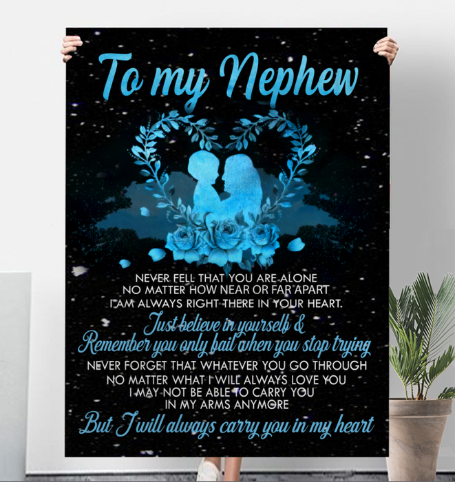 Personalized Premium Fleece Blanket To My Nephew I Will Carry You In My Heart Sherpa Blankets Customized Name