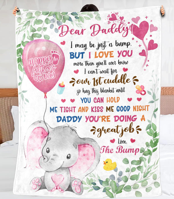 Personalized Blanket To My Dad From Baby Bump Happy First Father's Day Cute Elephant & Flower Design Custom Name