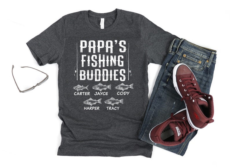 Personalized T-Shirt For Grandpa Papa'S Fishing Buddies Vintage Design Custom Grandkids Name Father'S Day Shirt