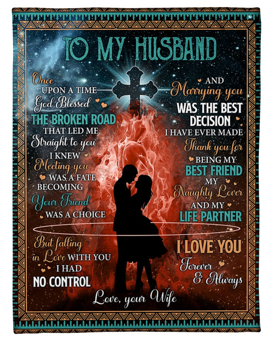 Personalized Blanket To My Husband From Wife Christ Cross And Couple Printed Star Night Background Custom Name