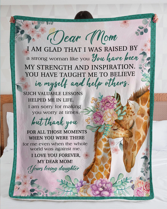 Personalized Blanket To My Mom From Daughter Always Old And Baby Giraffe Printed Flower Design Custom Name
