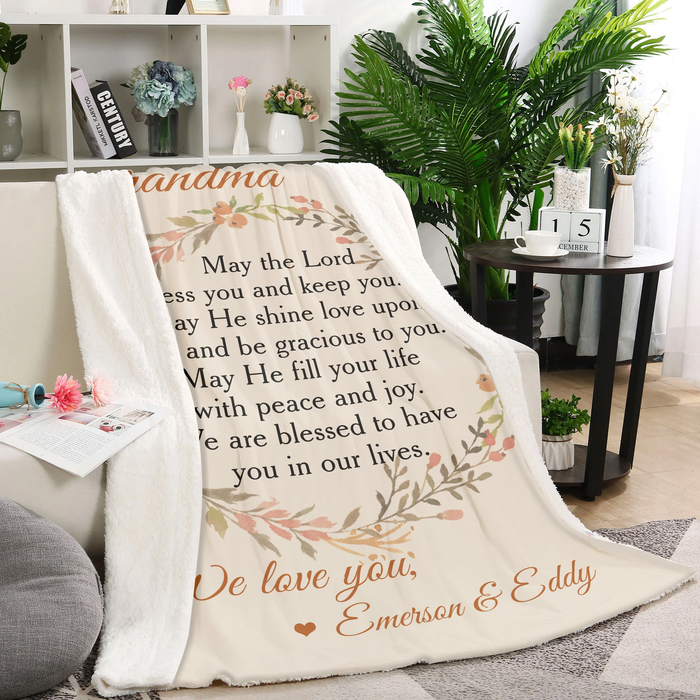 Personalized Fleece Blanket For Grandma From Grandchildren We Love You Florals Frame Sherpa Blanket Custom Names