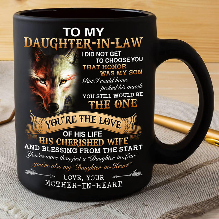 Personalized Coffee Mug Gifts For Daughter In Law Wolf Blessing From The Start Custom Name Black Cup For Christmas