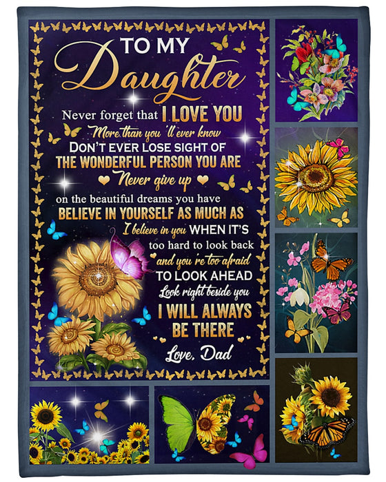 Personalized Blanket To My Daughter From Dad I Will Sunflower & Butterfly Print Star Night Background Custom Name