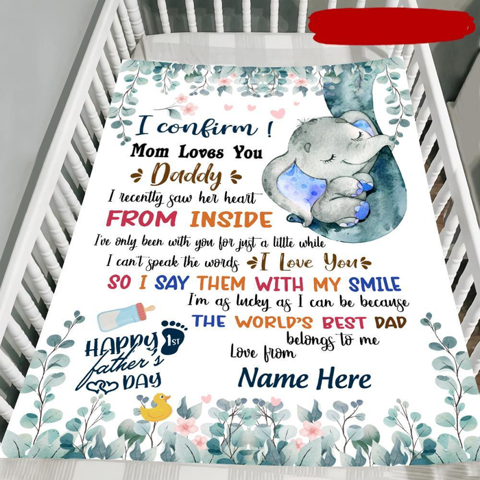 Personalized Blanket To My New Dad From Baby Happy First Father's Day Cute Baby Elephant Print Custom Name