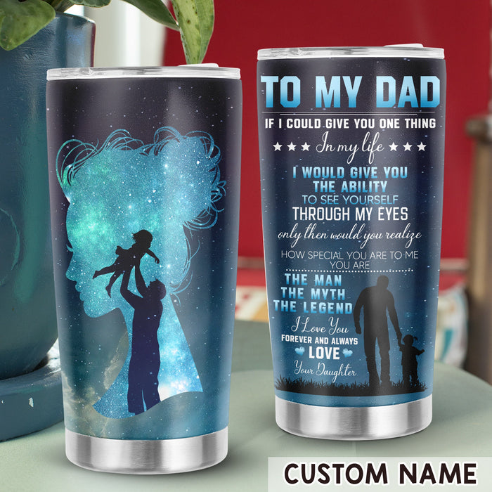 Personalized To My Daddy Tumbler From Son Daughter Hugging Silhouette Custom Name 20oz Travel Cup Gifts For Birthday