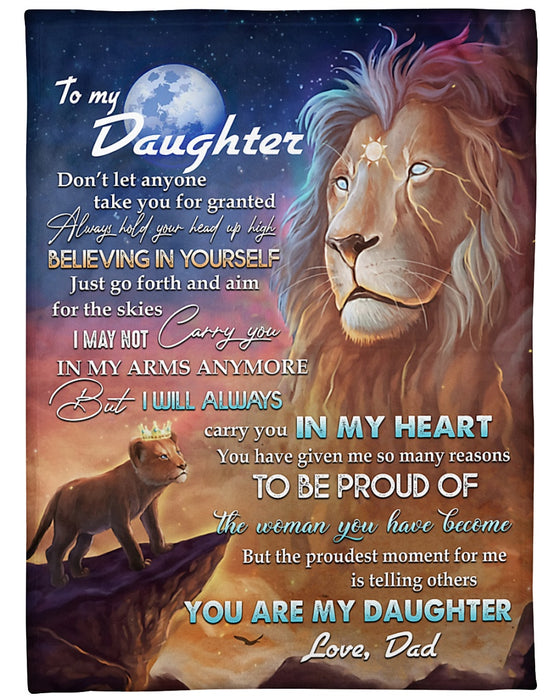 Personalized Blanket To My Daughter From Dad I Will Always Vintage Old & Baby Lion With Crown Print Custom Name