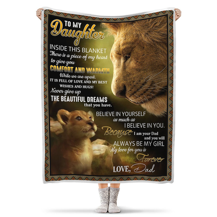 Personalized To My Daughter Blanket From Dad Inside This Blanket There Is A Piece Of My Heart Print Old Lion & Baby Lion