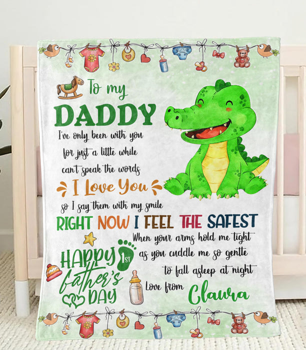 Personalized Blanket To My New Dad From Baby Bump Happy First Father's Day Cute Baby Alligator Print Custom Name