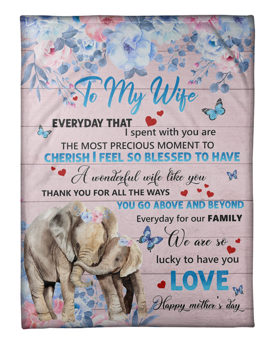 Personalized Fleece Blanket To My Wife Happy Mother'S Day Rustic Floral & Elephants Printed Blanket Custom Name