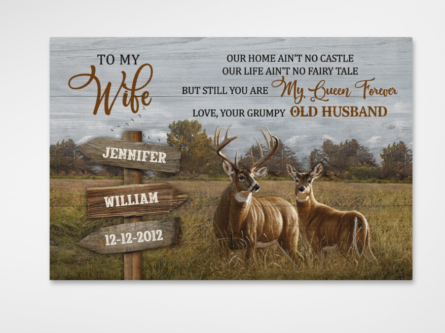 Personalized To My Wife Canvas Wall Art From Husband Deer Hunting Our Home Ain't Castle Custom Name Poster Prints Gifts